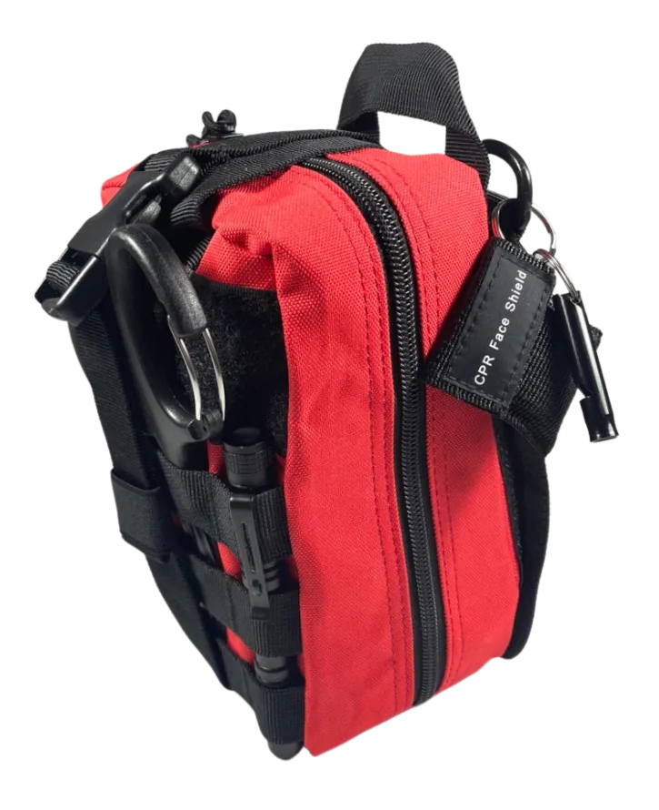 Empty red JumpMedic pouch, ready to configure
